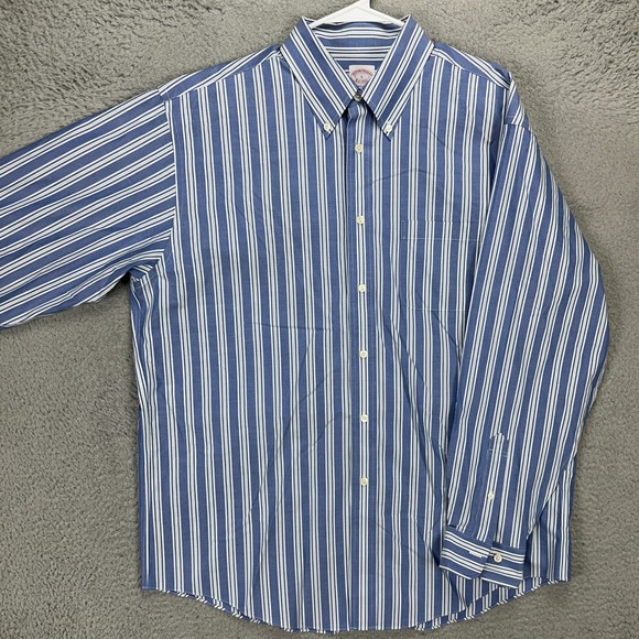 Brooks Brothers Madison Fit Men Button Down Shirt Large Blue Striped Pima Cotton
